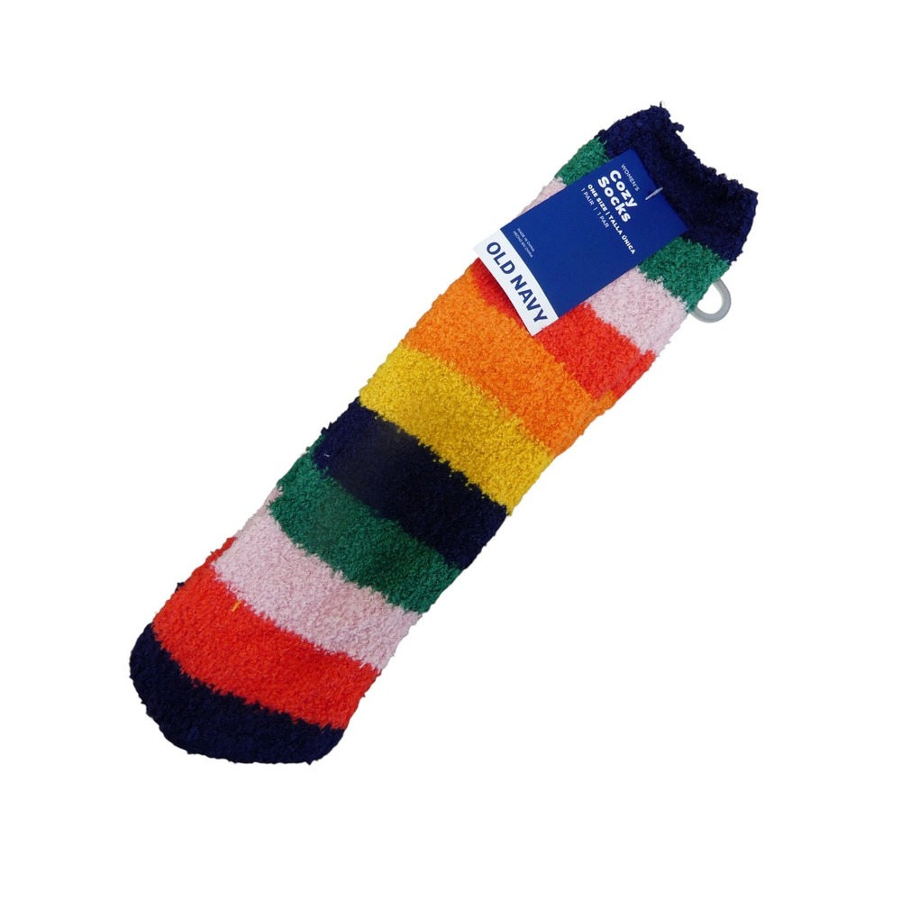 Old Navy Cozy Socks Womens OS Multi Color NWT Striped Fuzzy Chenille Crew 704656
